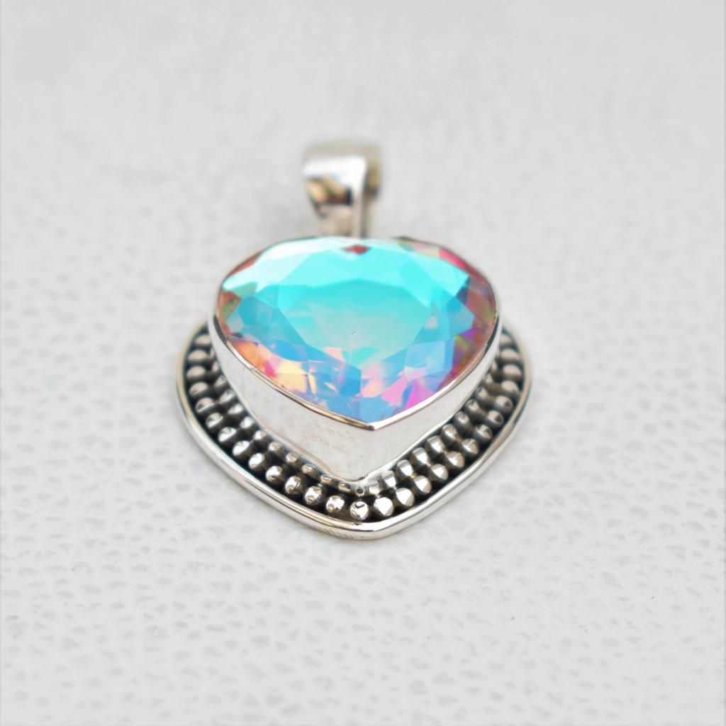 Angel Aura Quartz Pendant, Handmade 925 Sterling Silver Heart Shape Aura Quartz Pendant, Gift for her, Anniversary Pendant