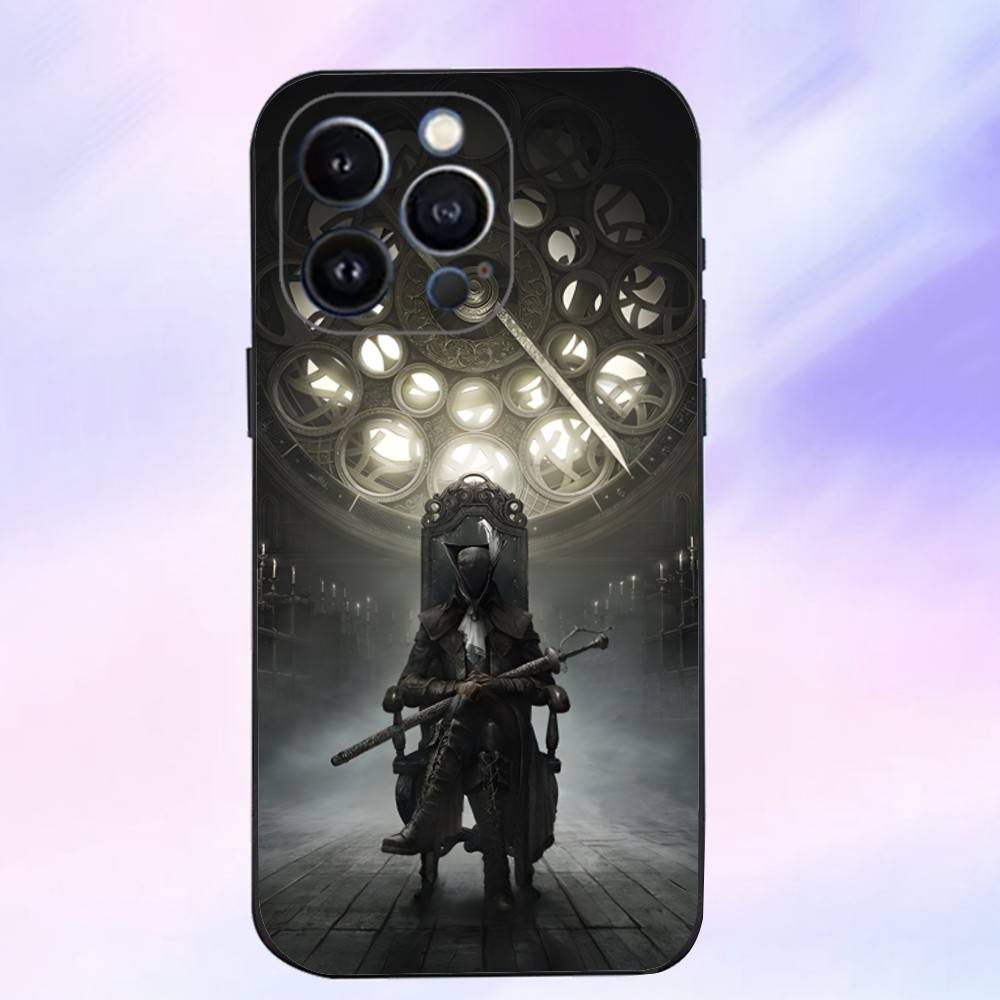 Funda de Teléfono para iPhone 16,15,14,13,12,11 Plus,Pro Max,XS,X,XR,SE,Mini,8,7 Game B-Bloodborne Dark Souls, Cubierta Negra de Silicona Suave