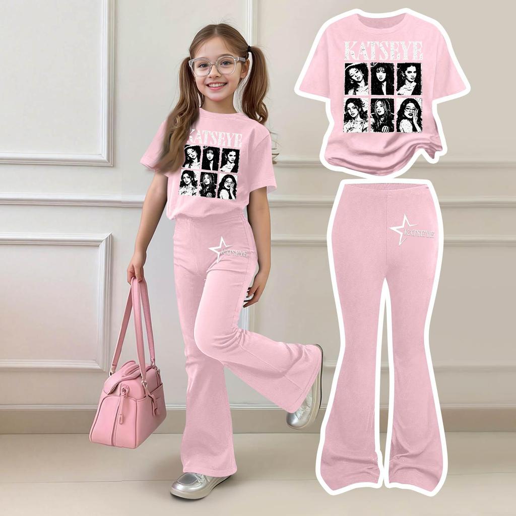 Girls Casual Short Sleeve Printed Outfit Set for Daily Summer Wear