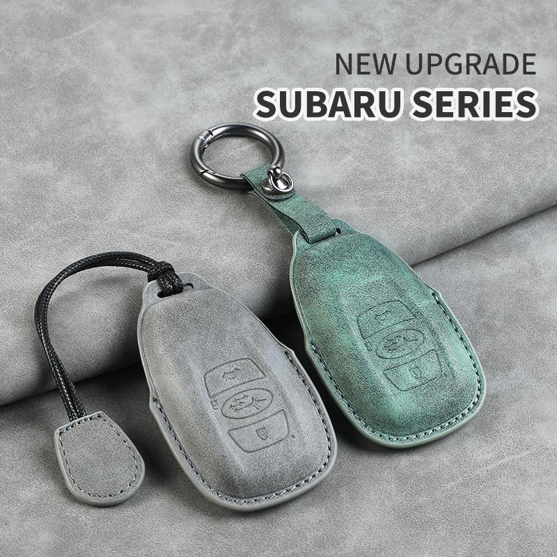 Leather Car Remote Key Case Cover for Subaru BRZ Forester Legacy Outback WRX STI Impreza XV Crosstrek Protector Fob Keychain