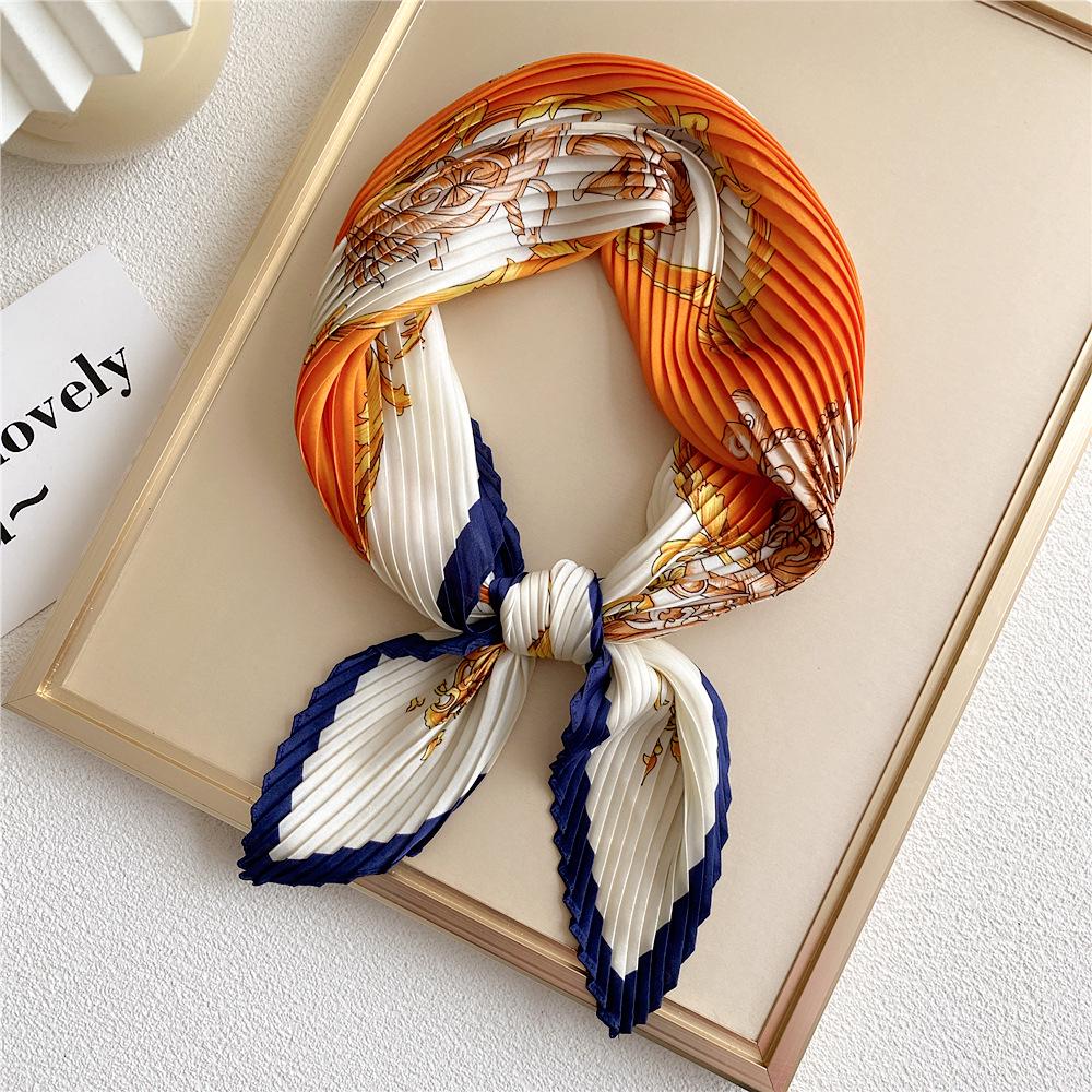 Spring 70 Pleated Small Silk Scarf: Versatile, Decorative Korean-Style Accessory for Professional Women