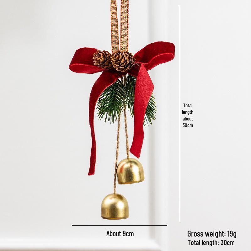 Christmas Red Velvet Bow Bell Pendant Tree Decoration