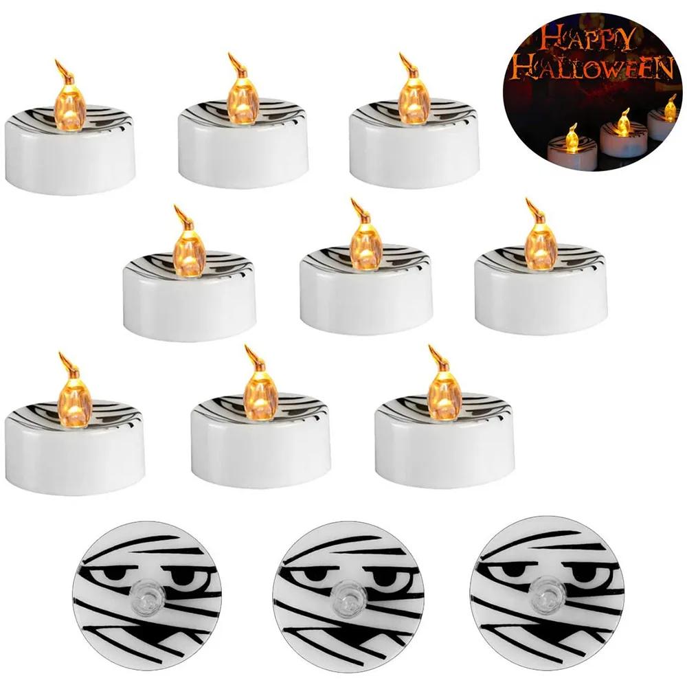 Halloween Decoration LED Candle Set Ghost Face Electronic Candle Light with Battery Home Decor Supplies Fake Lot of Candle Lamp