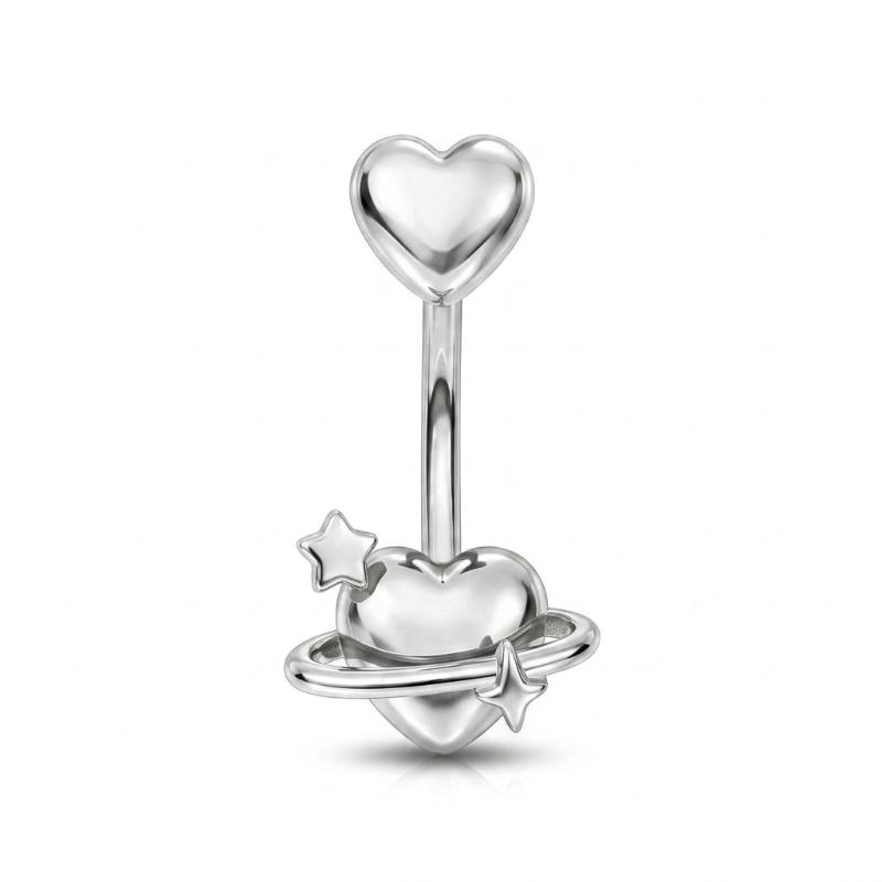Heart-Shaped Zircon Series Dangle Belly Button Rings Stainless Steel Crystals Heart Belly Navel Piercing Nombril Jewelry D