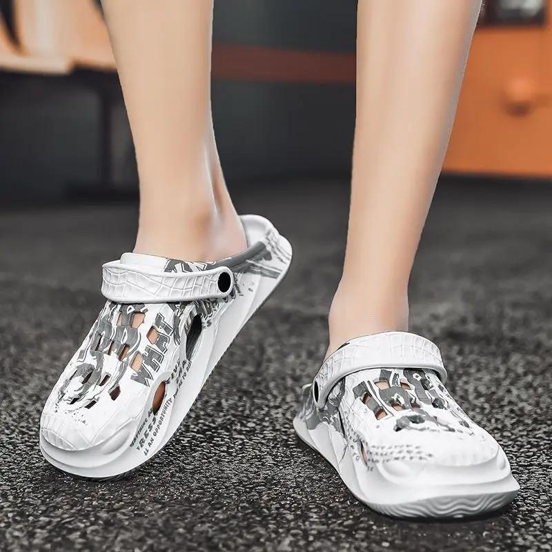Fashion Rock Pattern Men's Shoe Outdoor Hole Beach Slides Cheap Shoes Liquidation Pvc Elegant Comfortable Original Rubber Male Slipper
