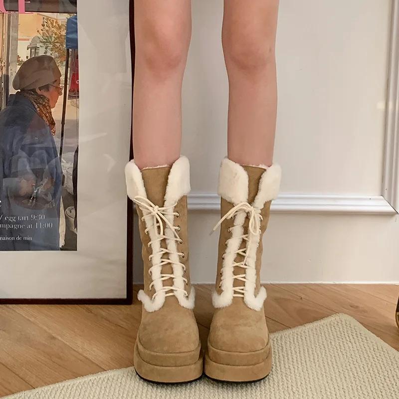 2024 Autumn and Winter New Thick Sole Suede Snow Boots Women's Fashion Thickened Mid-tube Cotton Boots