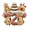 10Pcs Capybara Balloon 32inch Coffee Number 1-9 Balloon Set Cartoon Animal Birthday Party Supplies Baby Shower Decora