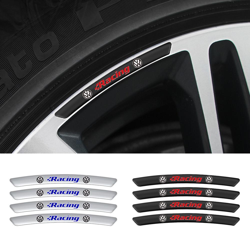 4pcs Aluminium Car Badge Wheel Rim Racing Decor Strips Decal Tire Hubs Stickers For Volkswagen VW Tiguan Passat Jetta Golf Polo BGS1
