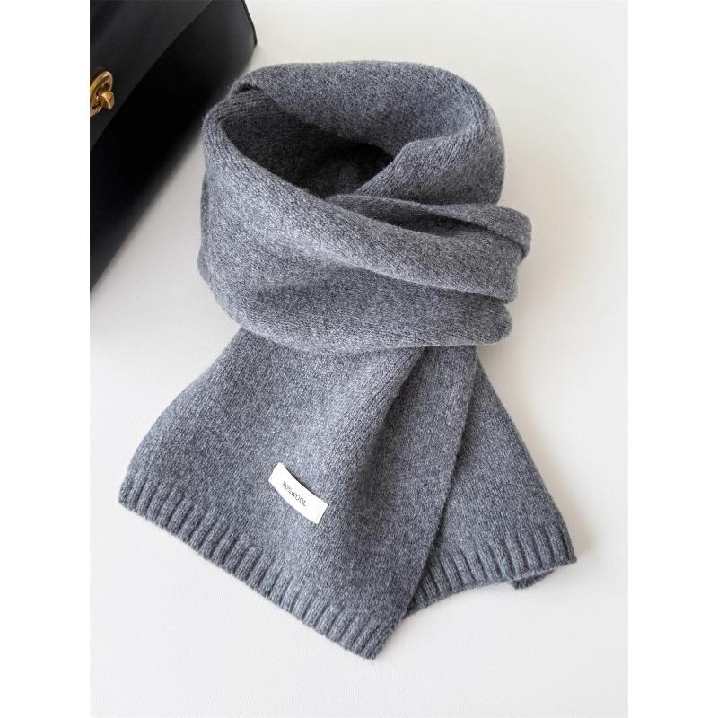 Korean Style New Versatile Solid Color Pure Wool Scarf for Women Autumn and Winter Warm Knitted Scarf Fashionable Versatile Scarf