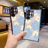 Korean Light Blue Flower Transparent Mobile Phone Case Apple 15/16promax Electroplated Frame Airbag Anti-drop Protective Case
