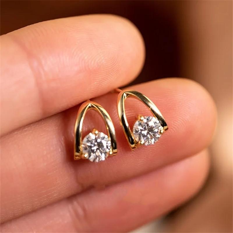 925 Sterling Silver Plating 14K Gold Single Zircon Geometric Earrings for Women Simple Ear Studs Fashion Party Fine Jewelry
