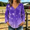Women's Casual V-Neck Long Sleeve T-Shirt with Christmas Print, Relaxed Fit Holiday Top for Fall and Winter