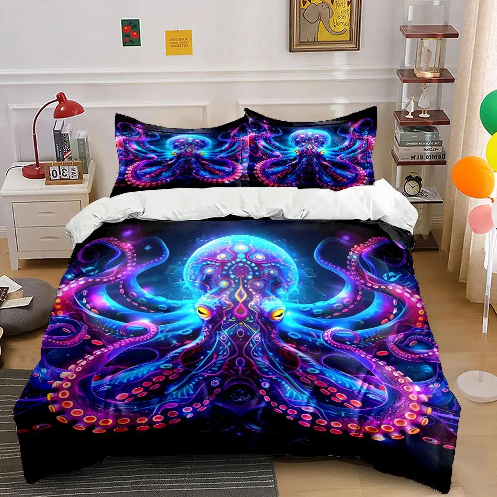Colorful Octopus Art Decor Set Bedding Set with 1 Duvet Cover 2 Pillowcases Single Double King Queen Gift