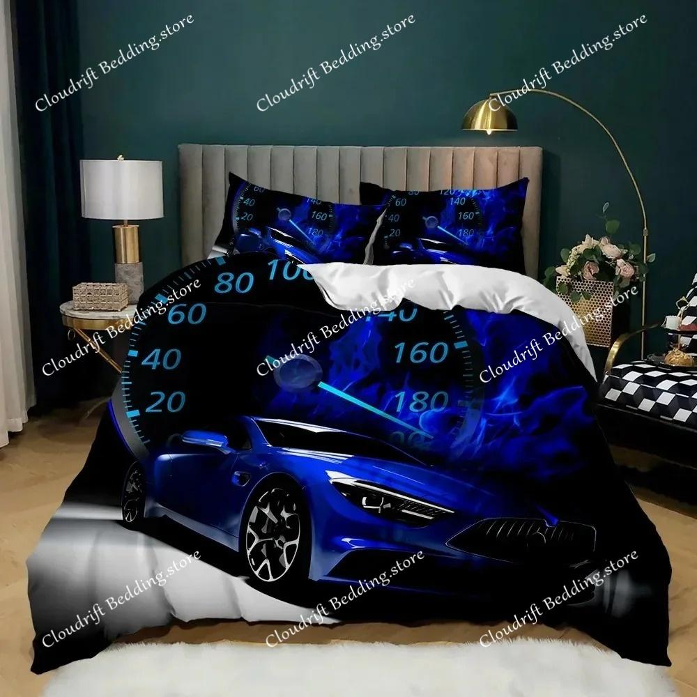 Race Car Duvet Cover Set King Queen Twin Size Red Flame Comforter Cover 3D Sport Car Theme for Boys Girl Polyester Bedding Set