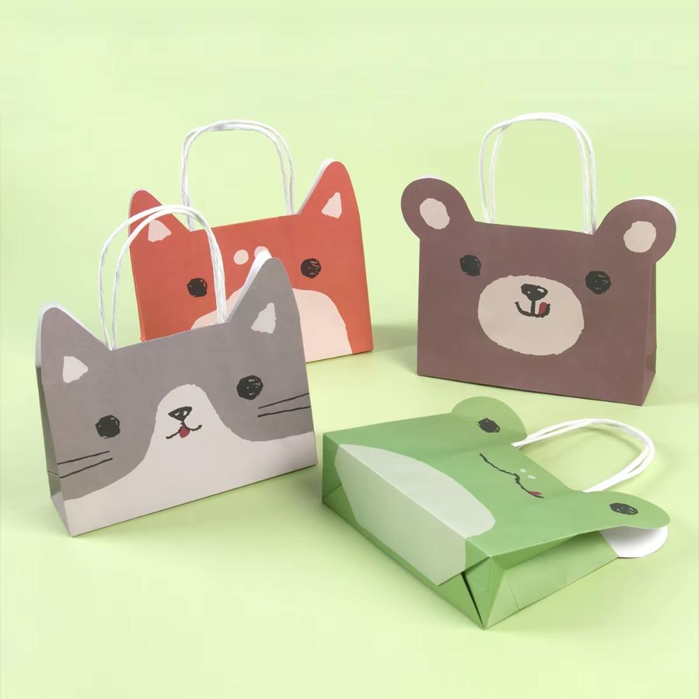 5pcs With Handles Packaging Bags Cute Animal Paper Candy Bags Portable Paper Gift Bag  Candy