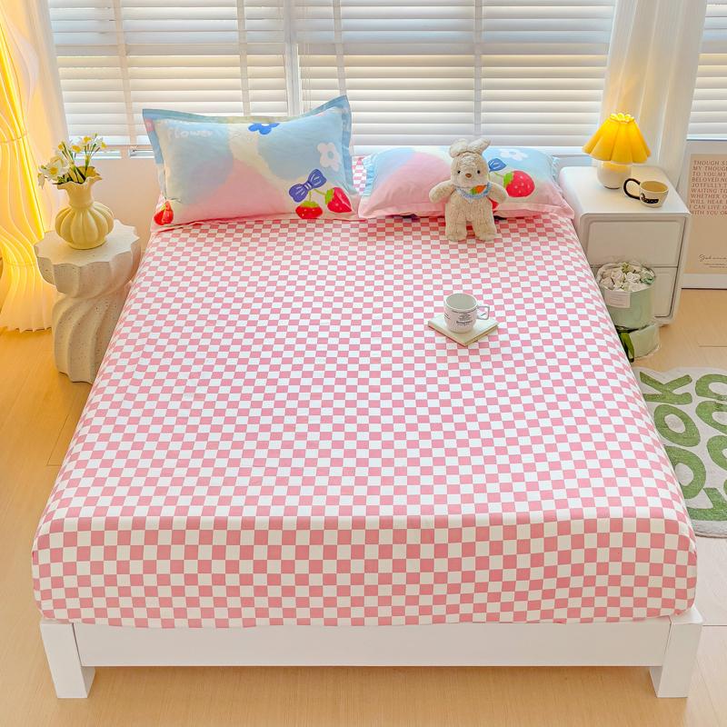 Washed Cotton Fitted Sheet with Elastic Bands Non Slip Adjustable Mattress Cover Printed  Pure Cotton  for Double King Queen