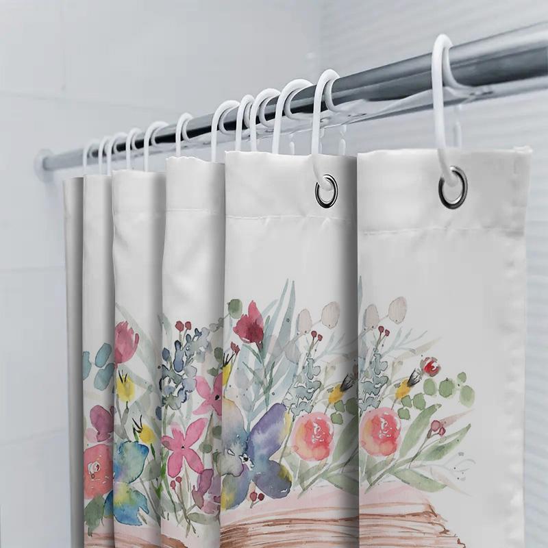Floral Book Bath Curtain Botanical Shower Curtain Vintage Library Aesthetic Home Decor Reading Lover Gift Unique Pattern Waterpr