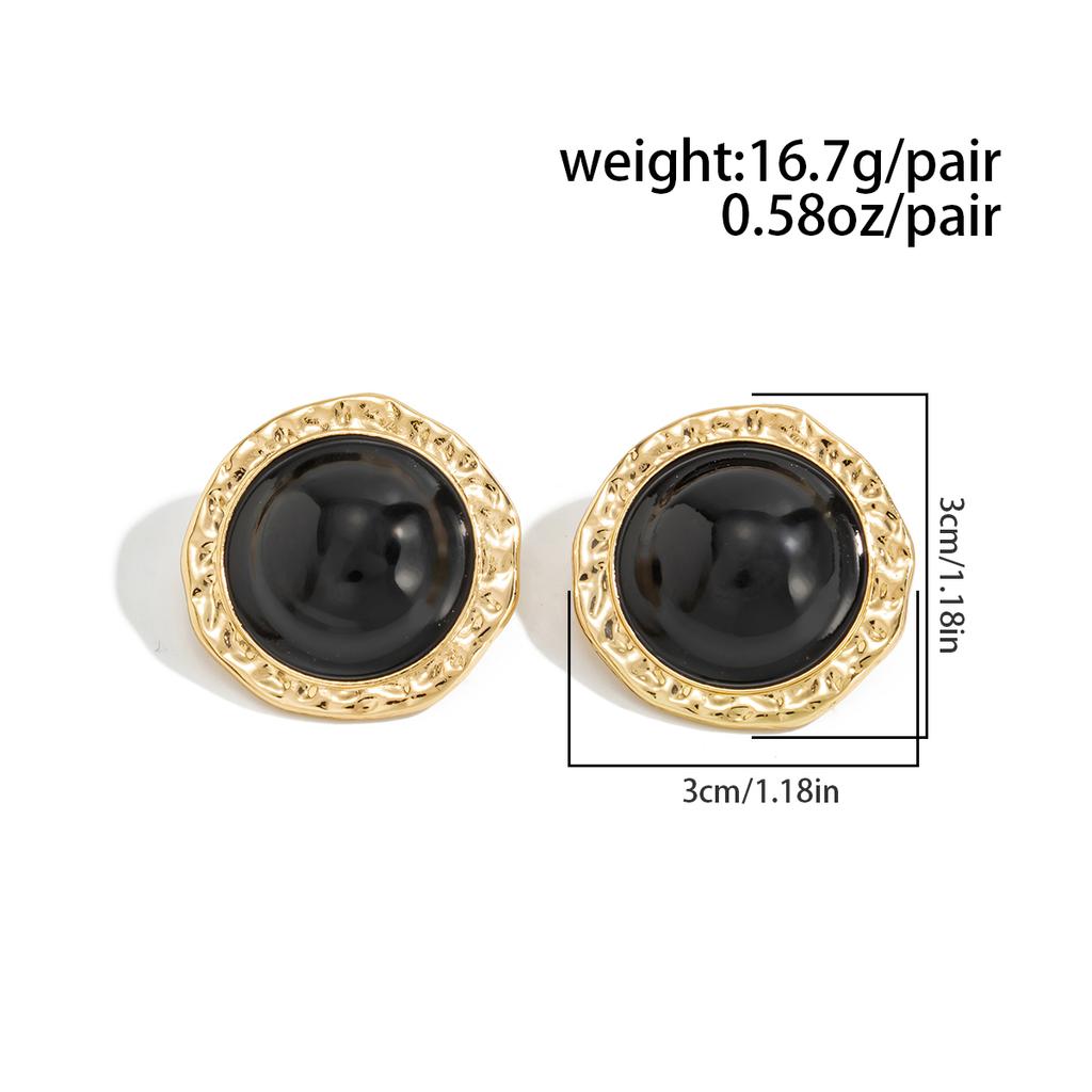 SHIXIN Vintage Black Acrylic Resin Alloy Stud Earrings for Women Minimalist Geometric Round Piercing Earrings Bohemian Jewelry