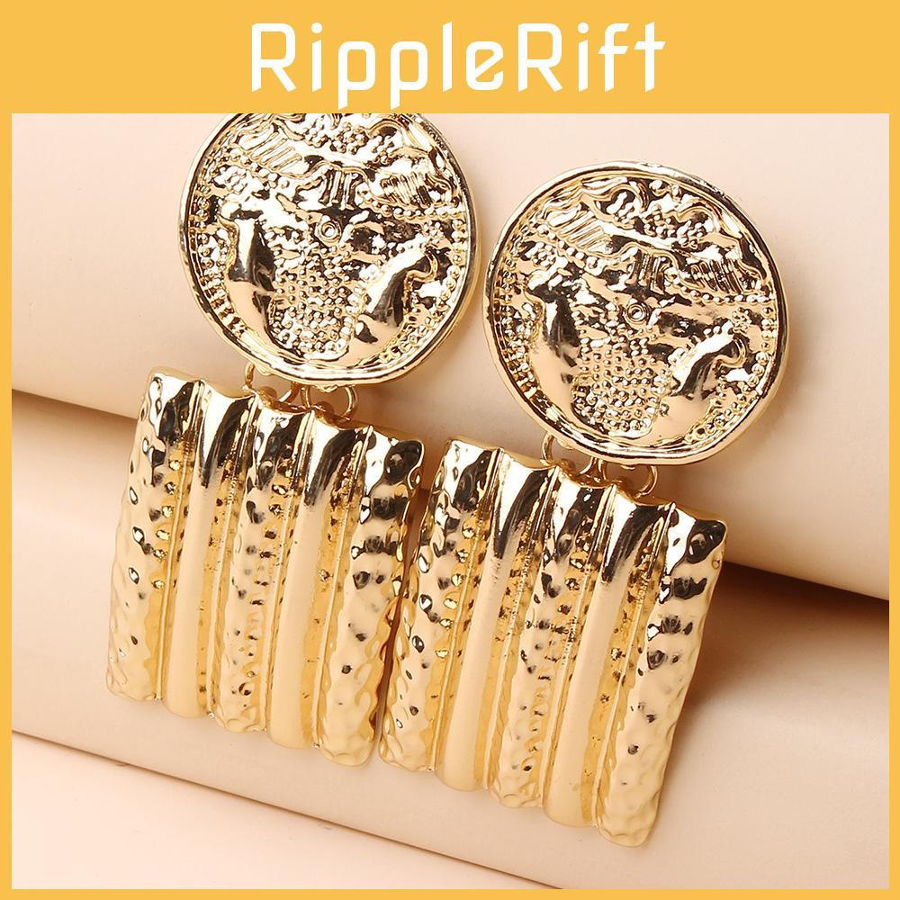 Contemporary Geometric Gold Metal Earrings With Relief Design For Celebration Gifts