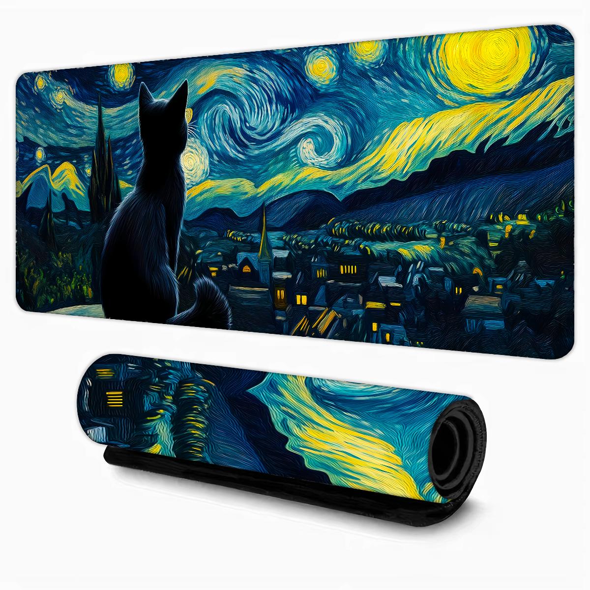 

Van Gogh art style Starry Night Large Mouse Pad Desk Mat Non-Slip Stitched Edge gaming mats pc accessories keyboard mousepads 300X600X2MM