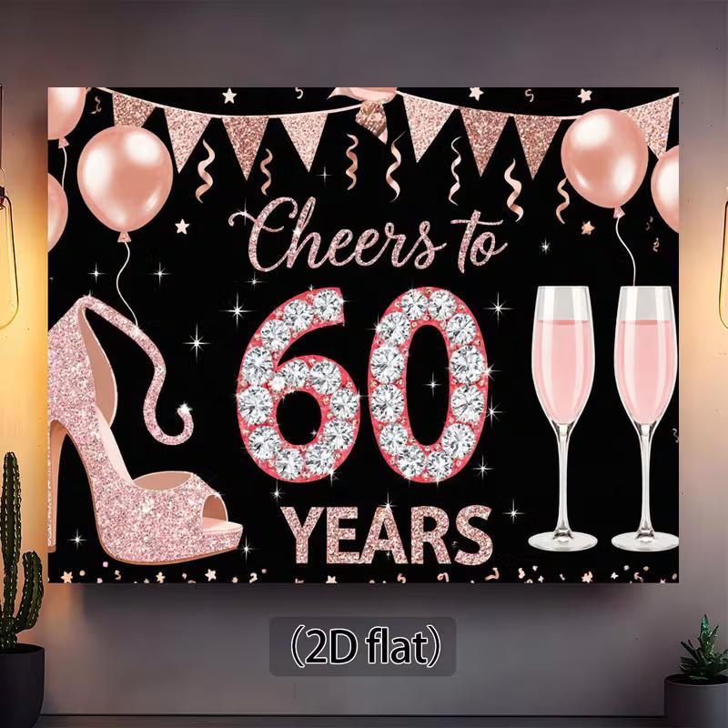 2D Glitter Rose Gold 60th Birthday Party Backdrop for Adult Photo Booth