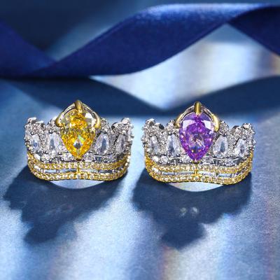 Sieraden Koperen Onderkant Verguld Hoog Koolstof Diamant IJsbloem Slijpvorm Kroon Koper Inleg Temperament Licht Luxe Ring Dames 7 * 10