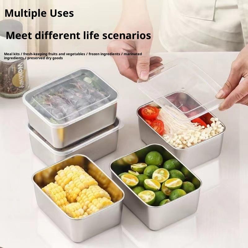 6Pcs/set Stainless Steel Food Storage Containers With Lids Leakproof Stackable Reusable Camping Picnic Storage Boxes Organizer