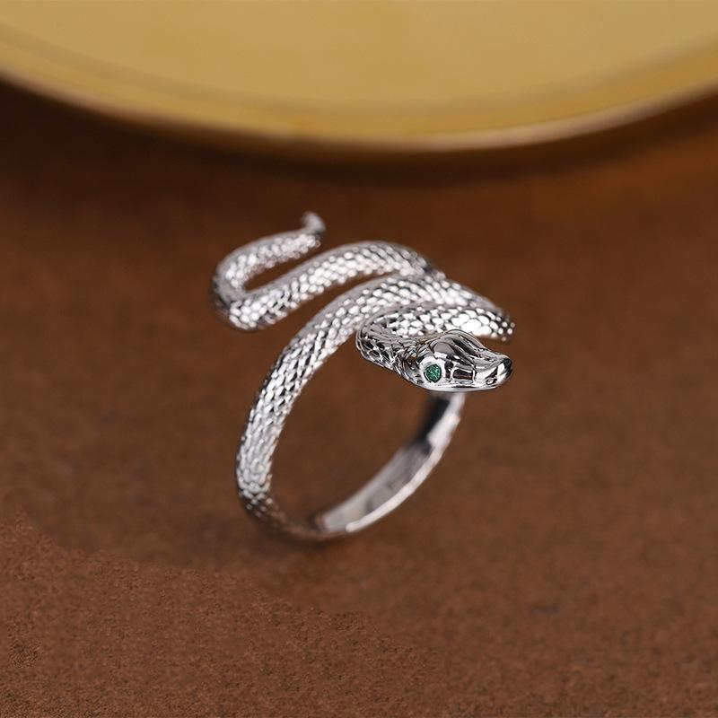 Korean Wind Winding Diamond-encrusted Green-eyed Snake Ring Fashion Personality Advanced Sense Geometric Simple Hipster Index Finger Ring