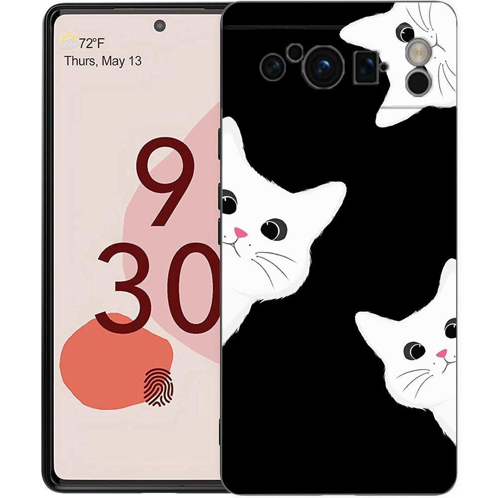 Cute Cat Phone Case For Google Pixel 9 8 7 6 Pro XL 8A 6A 7A 5G Soft Shockproof TPU Black Cover Fundas
