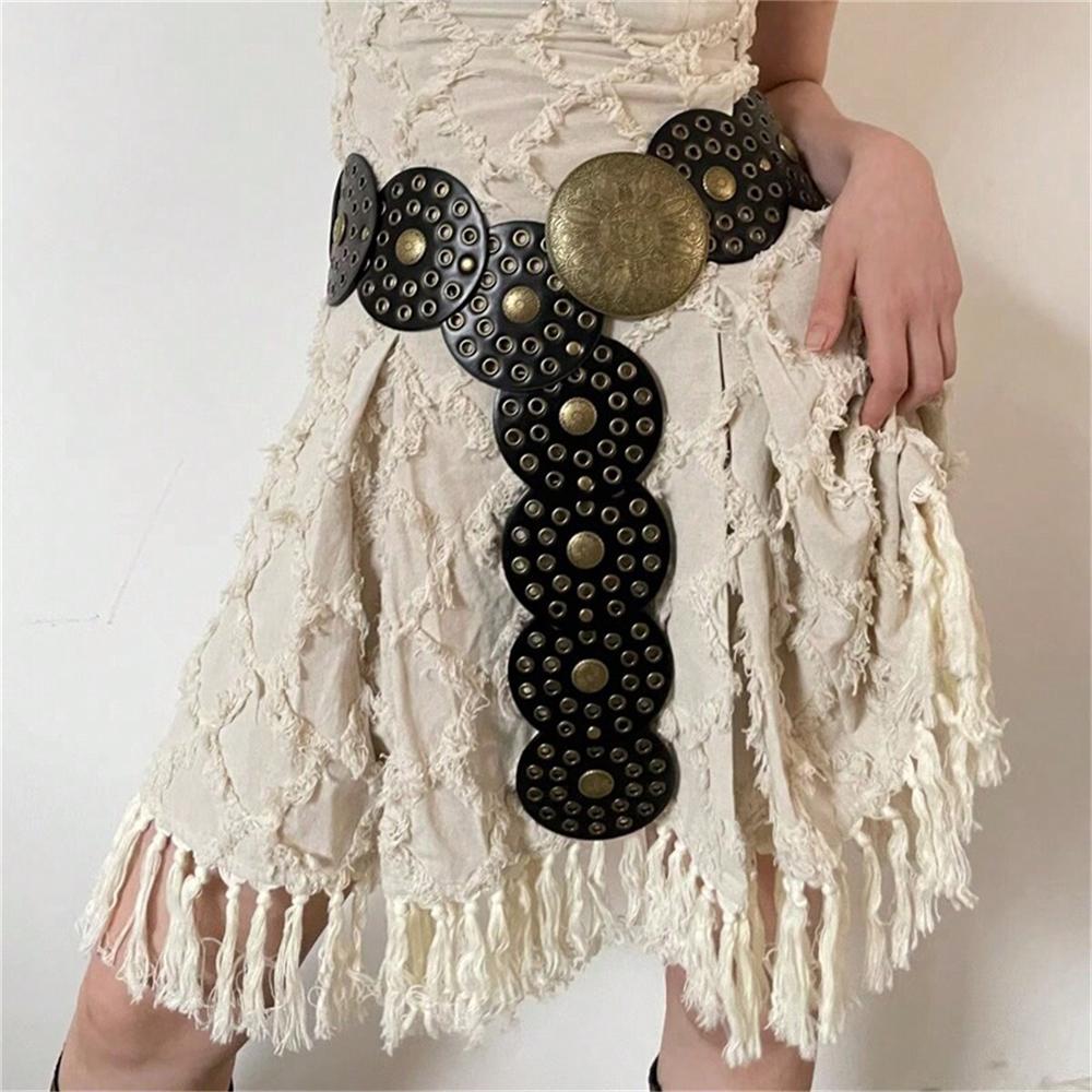 1pc Women's Western Denim Belt Metal Hollow Ladies Trend Wide Waistband Belt for Dresses Women Vintage Personalized Waist seal