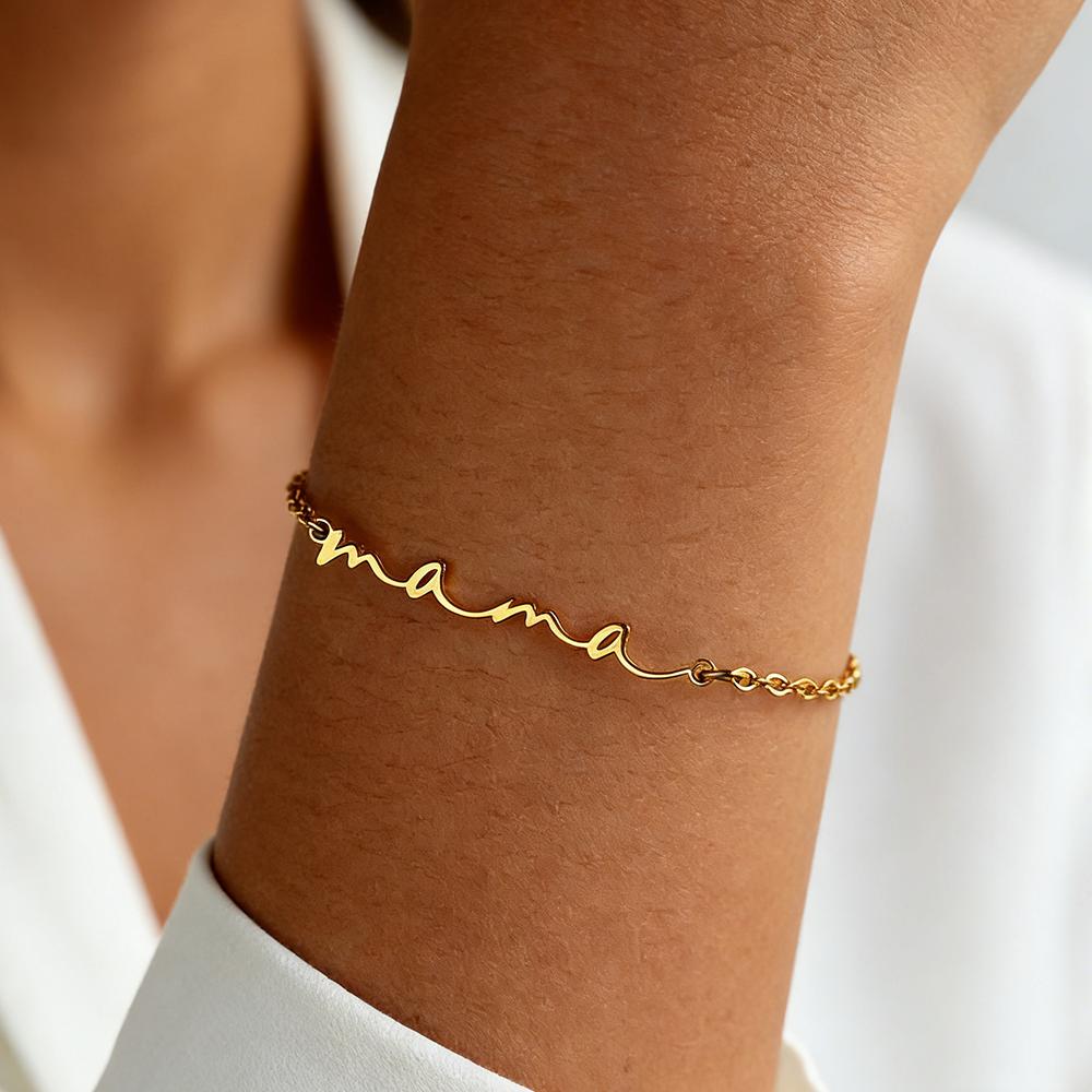 Dainty Mini Mama Letter Bracelet For Women Gold Color Stainless Steel Elegant Adjustable Link Chain Mother's Day Jewelry Mumgift