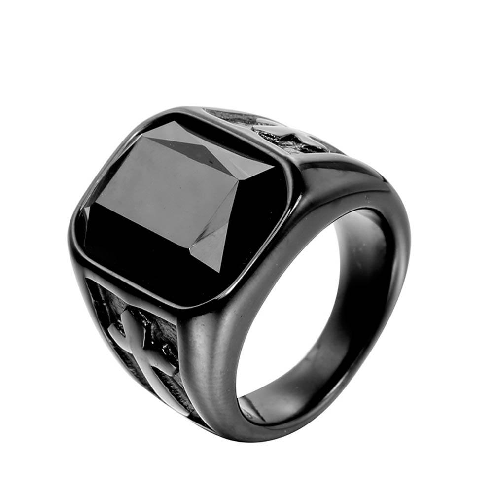 Punk Kreative Flerfargede Steinringer for Menn Kvinner Fest Høy Kvalitet Vintage Rustfritt Stål Korsring Smykker Engros