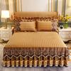 3PCS European Style Fleece Lace Bed Skirt Set of Three, Includes: Bed Skirt, Fitted Sheet, Dust Cover - Warmth Bedding Set