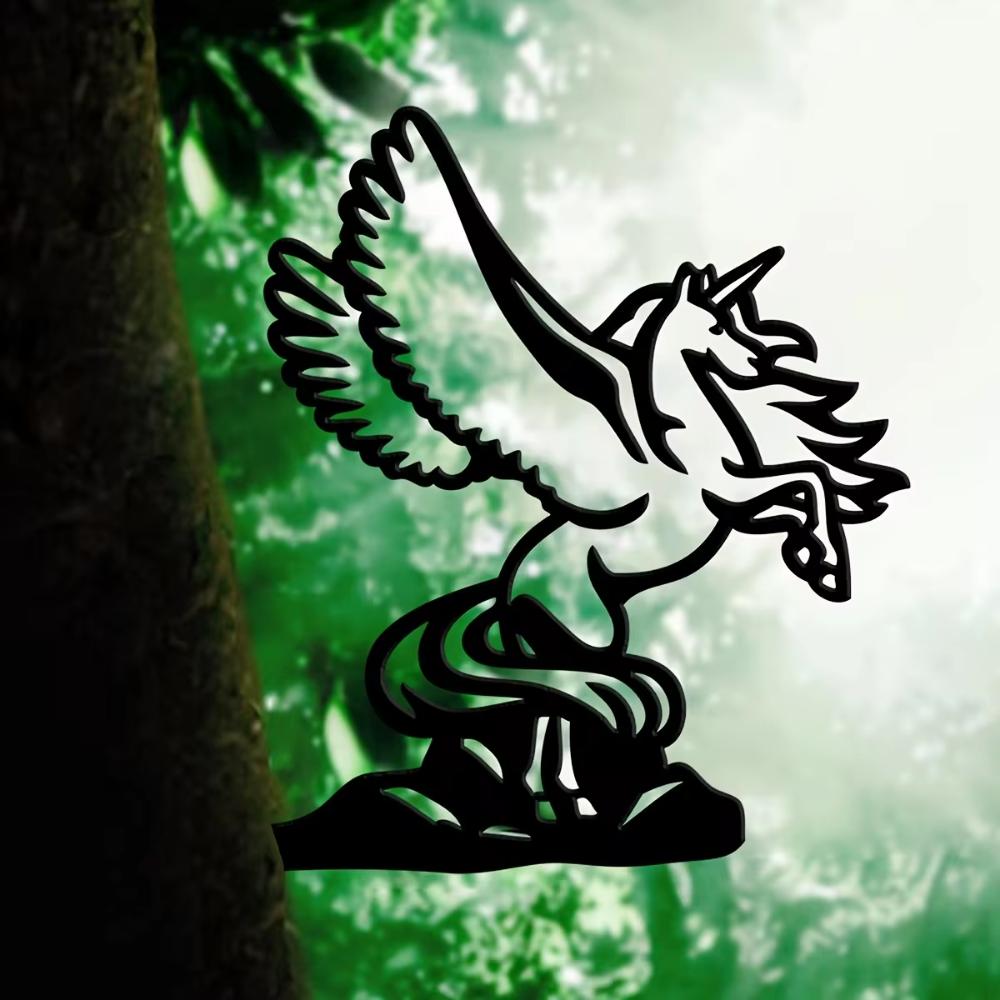 Charming 1pc Metal Pegasus Silhouette Sign - Magical Rustic Outdoor Ornament. An Enchanting Housewarming Surprise
