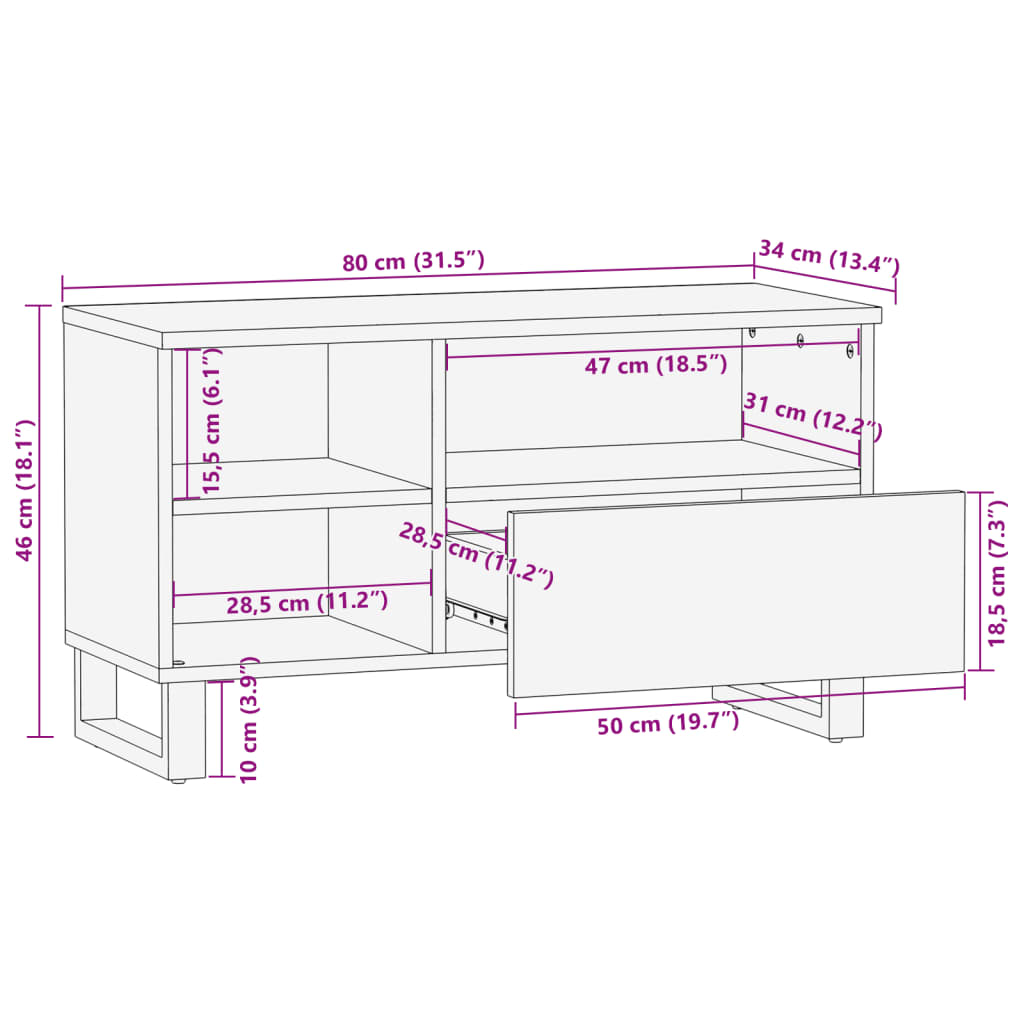 TV Stand 80 x 34 x 46 cm Solid Mango Wood