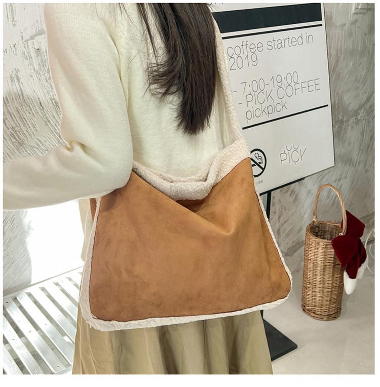 Retro Lambswool Spliced Shoulder Bag - Autumn/Winter Fashionable and Versatile