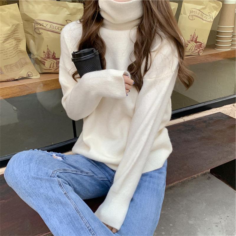 Autumn and Winter Casual Loose Wild High Neck Thickened Long-sleeved Knit Sweater Outside Sweater Women