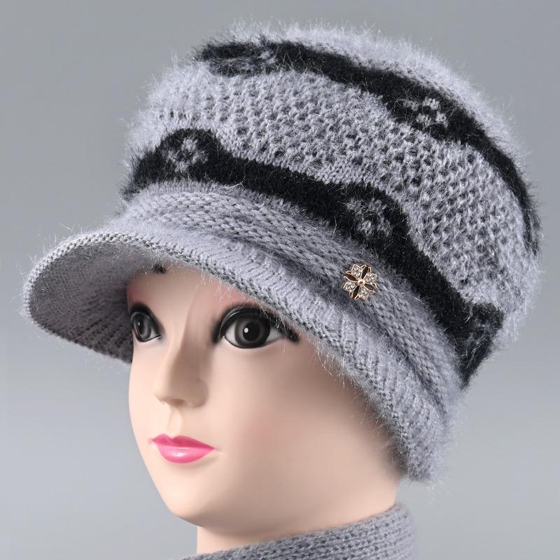 Winter New Velvet Warm Wife Hat Versatile Old Hat Women's Cold-proof Knitted Wool Hat