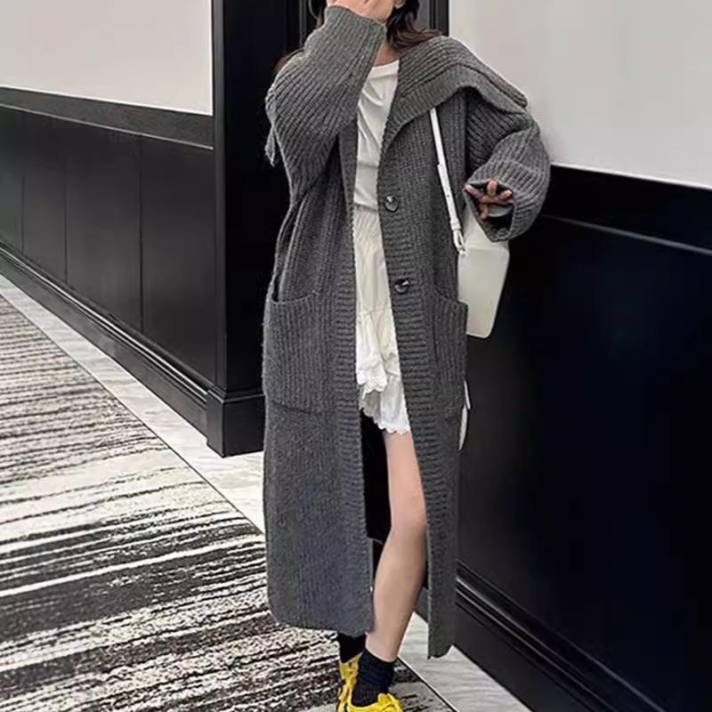 Lazy Wind Soft Waxy High-end Knitted Cardigan Women's Autumn and Winter Outer Wear Medium and Long Knee-loose Sweater Jacket