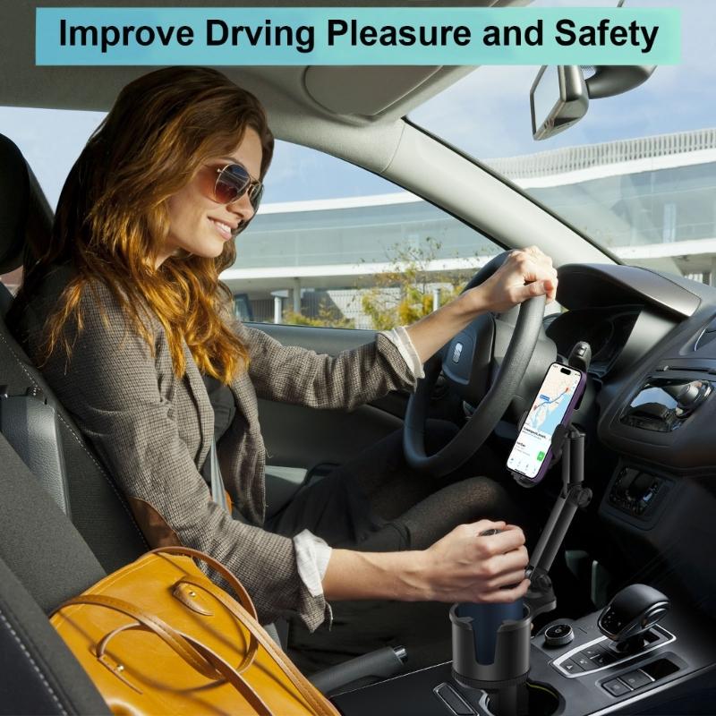 Long Arm Phone Mount Adapter Car Cup Holder Expander Rotating Cup Expander Fit 2.36-4.13in Width Phone and Most Bottles