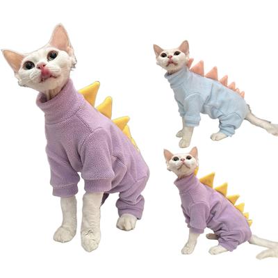 Dinozor Kedi Giysileri Kış Sfenks Kedi Pijama Kostümü Yumuşak Polar Sıcak Kedi Ceketi İç Mekan Tüysüz Kediler İçin