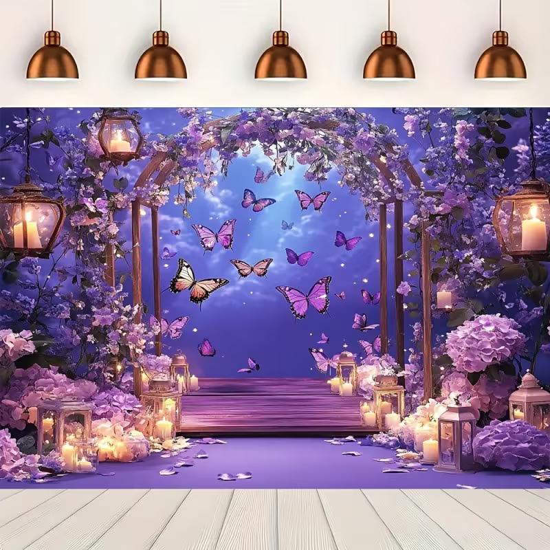 2D Romantic Purple Butterfly Backdrop for Bridal Shower & Valentine's Photoshoot