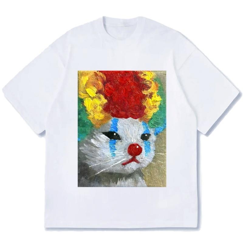 

Fashion Casual Tshirt 2026 Summer Holiday Wacky Cat Printed Short Sleeve Oneck Harajuku Tees Vintage Oversized Tunics S
