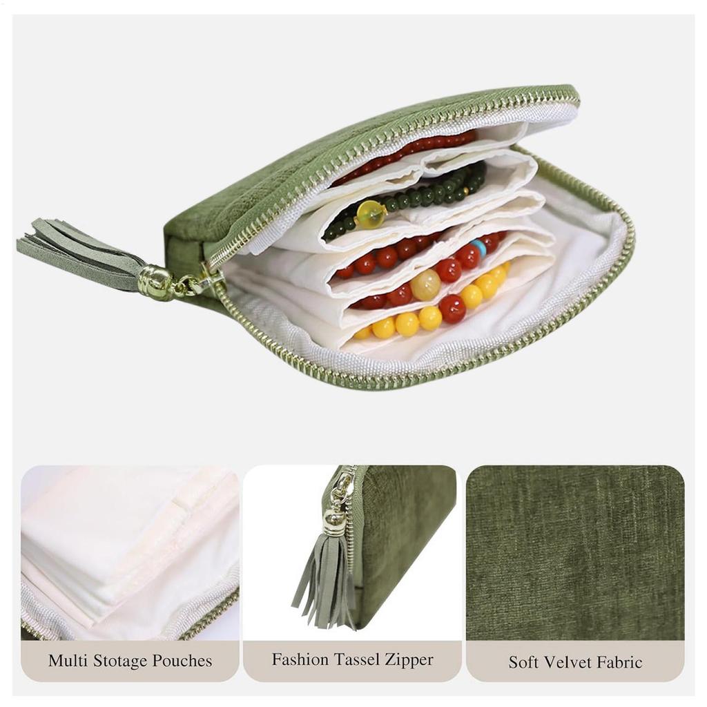 Velvet Travel Jewelry Pouch Roll Organizer Zipper Closure Necklace Earring Ring Storage Bag for Beach Cruise Jewelry Box Holder