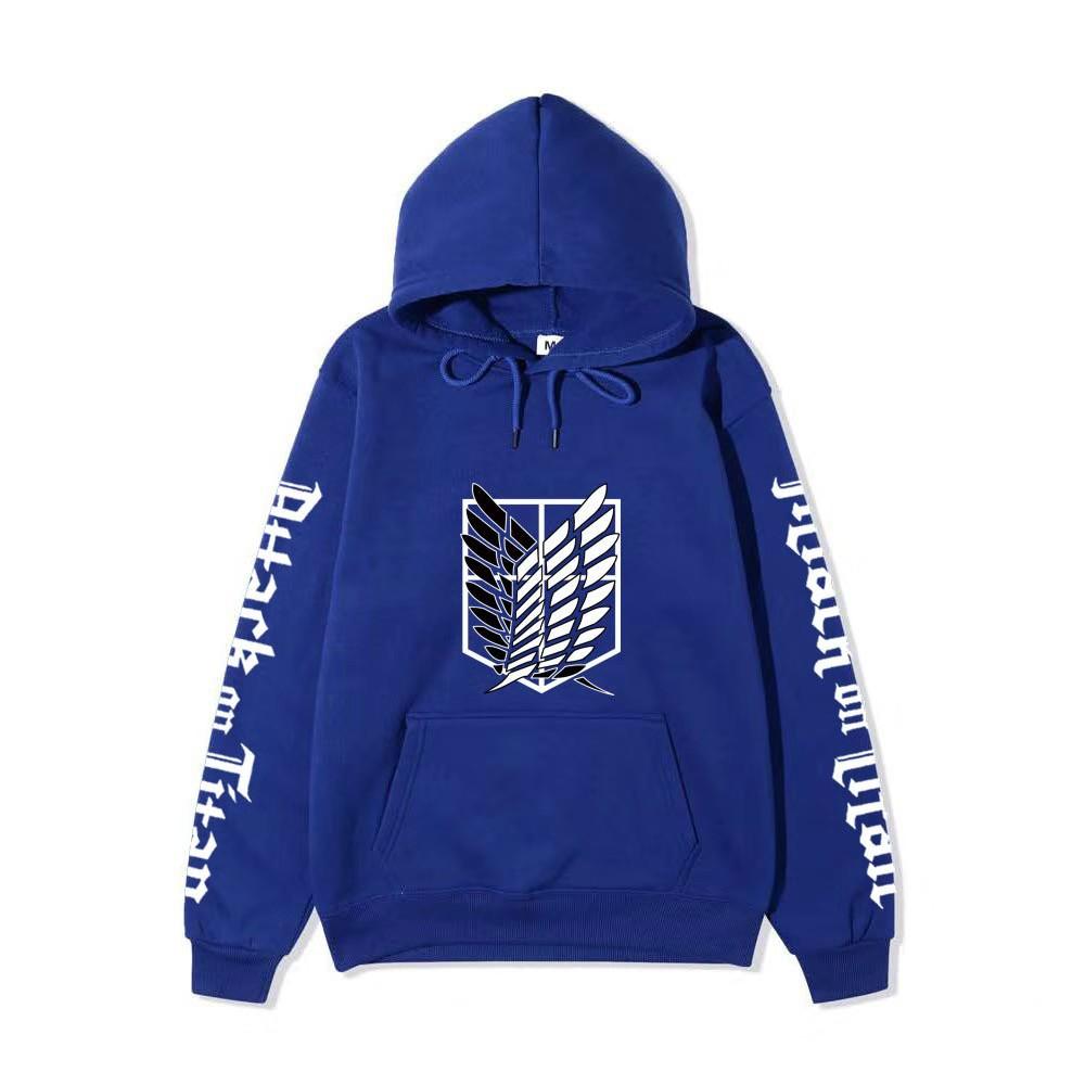 Attack on Titan Freedom Wings Hoodie Unisex Fleece Sweatshirt Survey Corps Logo Gothic Vertical Text Both Sleeves Autumn Winter Pullover