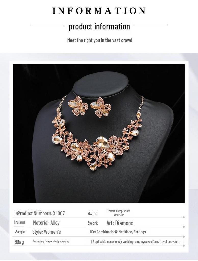 Conjunto de Collar y Pendientes Statement Europeo y Americano - Moda para Mujer Cadena de Aleación y Accesorios Nupciales Florales