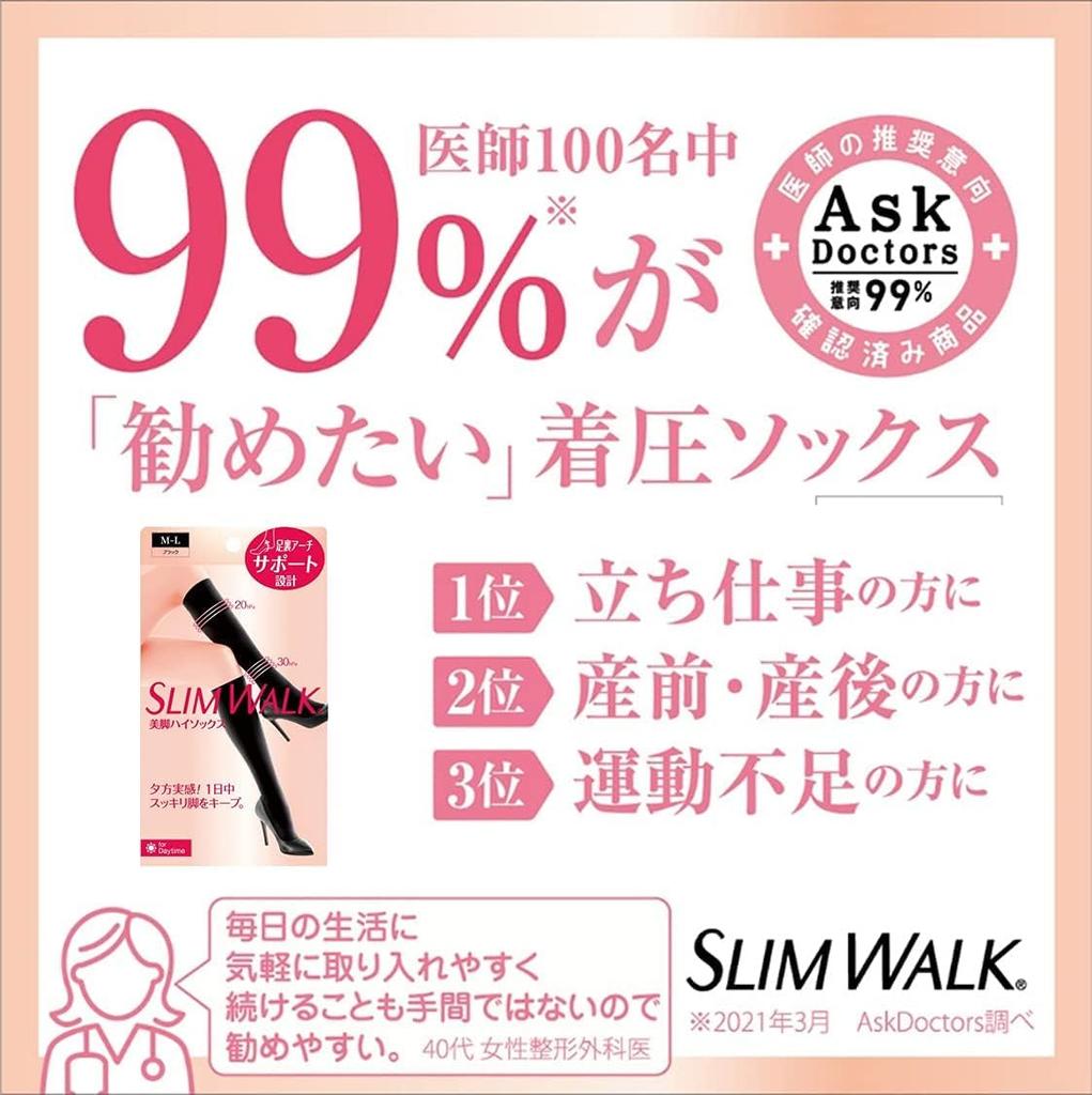 Slimwalk Compression Slimming High Calf and Arch Support Socks, Legs, Socks, M-L, Black, AskDoctors,
