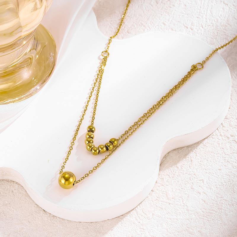 18k Gold Stainless Steel Double Layer Bead Necklace - Trendy French Design Women's Jewelry