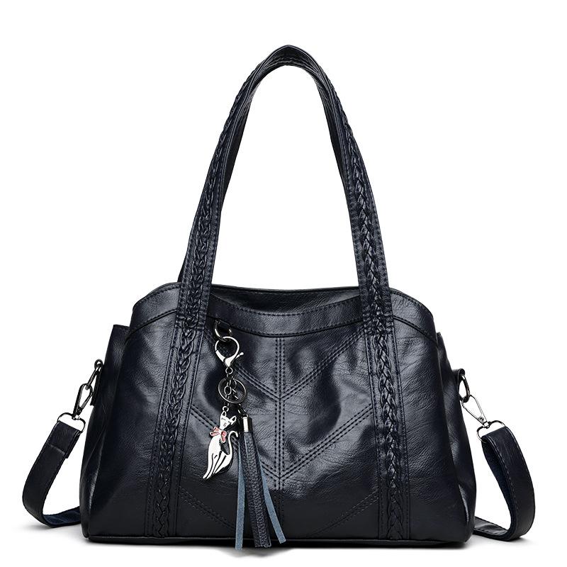 

Women s Bag, Middle-aged Single Shoulder Diagonal Cross Bag, Large Capacity Retro Mom Bag, Hand-held Soft Leather Tote Bag 31cm*12cm*21cm синій