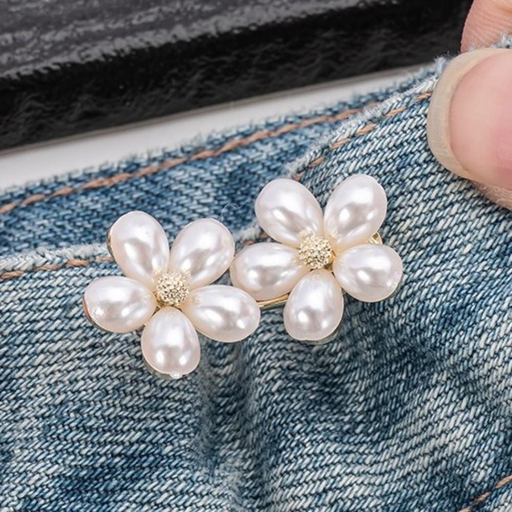 Adjustable Waist Jeans Waist Tightener Five Petal Flower No-Sew Removable Jean Button Imitation Pearl Clothing Waist Adjuster